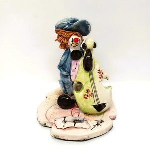 Lino Zampiva Clown Figurine Cello Music Spaghetti Hair Made in Italy Signed 3"